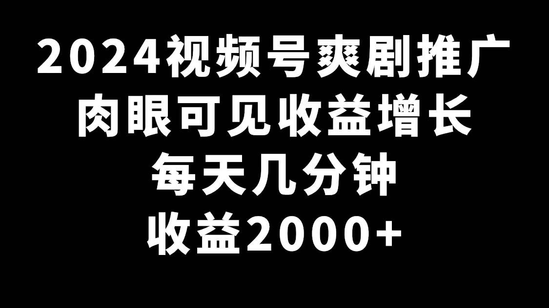 2024视频号爽剧推广，肉眼可见的收益增长，每天几分钟收益2000+