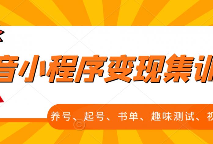 抖音小程序变现集训课，养号、起号、书单、趣味测试、视频剪辑，全套流程